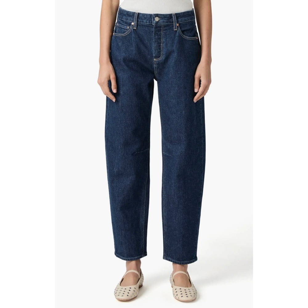 Alexis High Waist Ankle Barrel Jeans Womens 31 Dark Wash Denim Cotton Modern